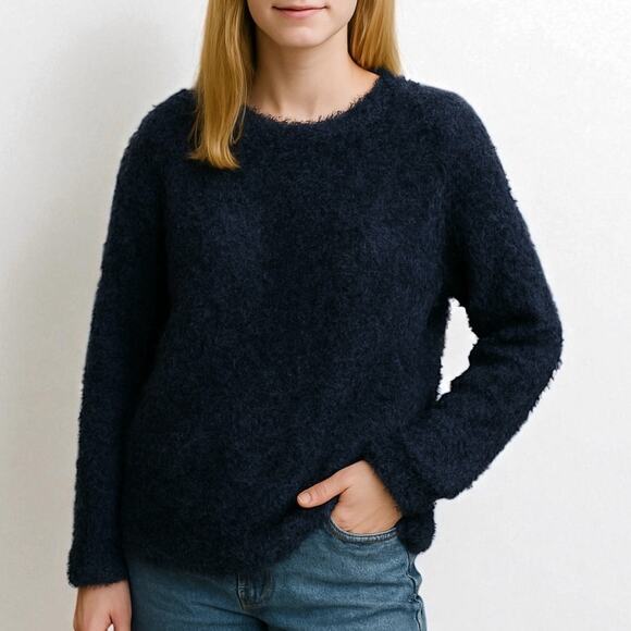2/$30 Zara Eyelash Fuzzy Furry Sweater Navy Blue Pullover Girls Size 13-14 - Picture 1 of 13